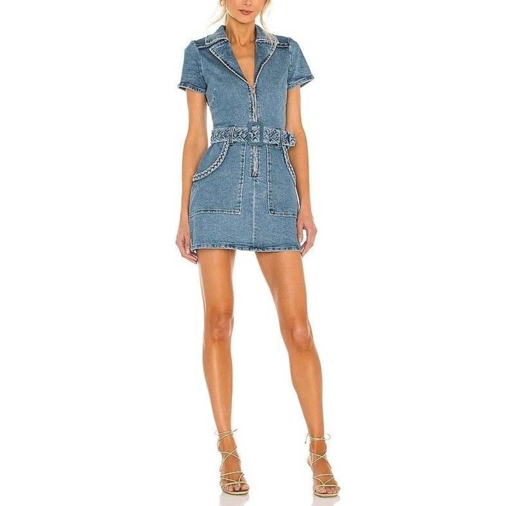 Show Me Your Mumu Outlaw Denim Mini Dress Small Tide Belted Stretch Western NWT